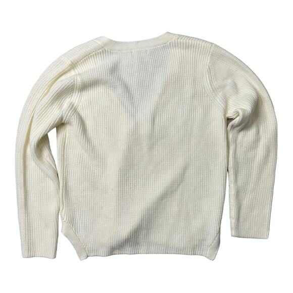 Lumiere Cream Chunky Cable Knit V-Neck Lace Up Sweater Size Medium - Picture 4 of 4